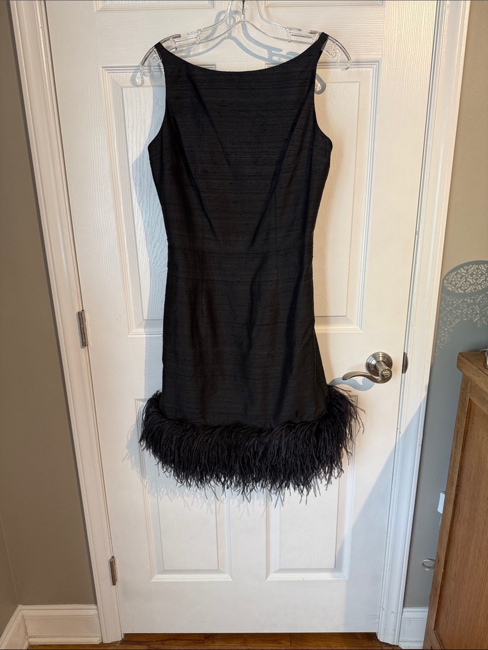 Black Feather-Hem Cocktail Dress